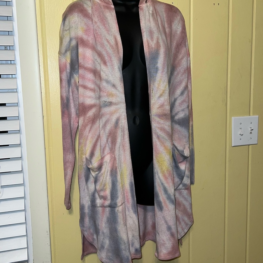 Maurice’s Pink Boho Tie-Dye Hooded Long Sleeve Cardigan With Pockets Size XS - Picture 5 of 12